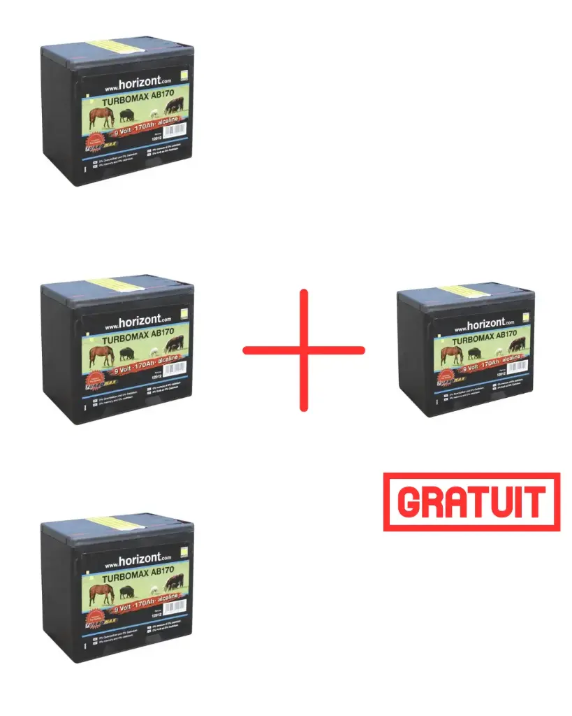 PACK PILE HORIZONT "TURBOMAX AB170" 9 V - 170 AH 3+1GRATUITE