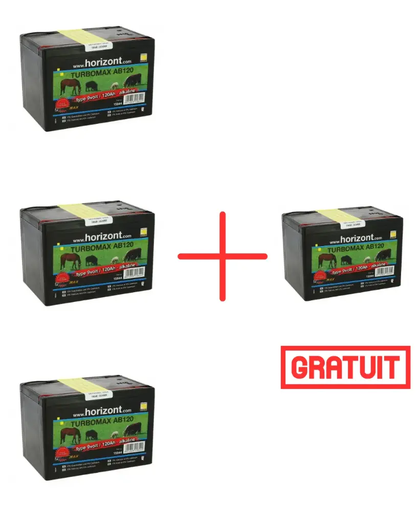PACK PILE HORIZONT "TURBOMAX AB120" 9 V - 120 AH 3+1 GRATUITE