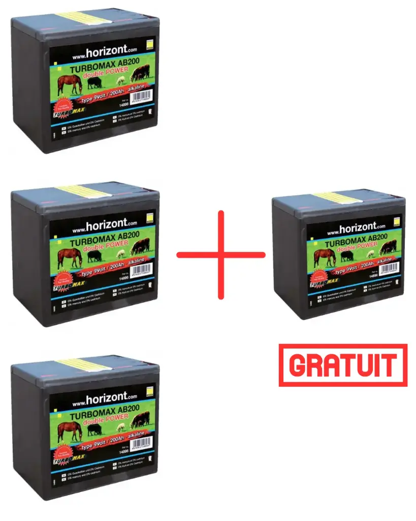 PACK PILE HORIZONT "TURBOMAX AB200" 9 V - 200 AH. 3+1GRATUITE.