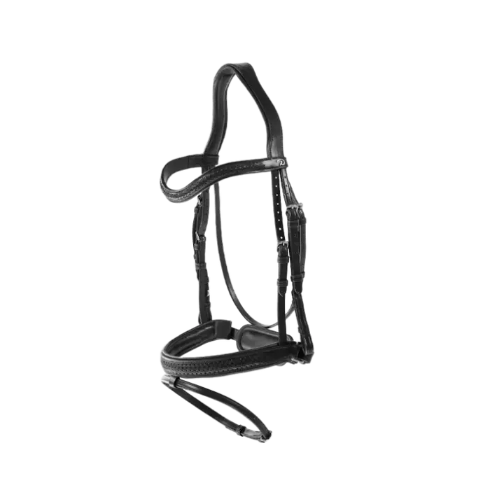 Bridon Muserolle Combinée Tressé avec Pull Back - New English Collection - Dy'on (Noir, P/S)