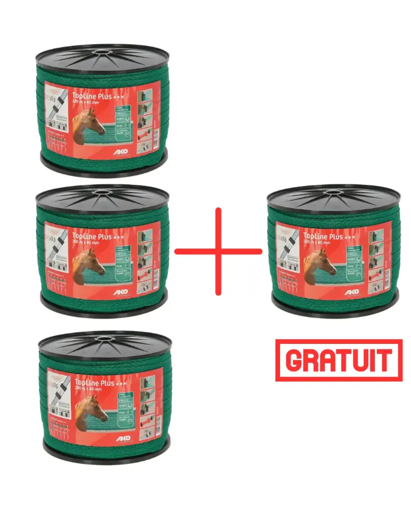 Pack Ruban de clôture TopLine Plus 200M 40MM VERT  3+1gratuit