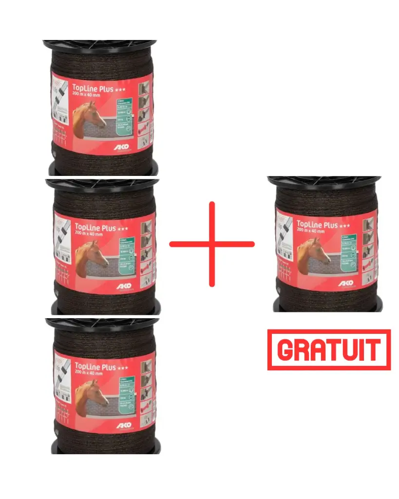 Pack Ruban de clôture TopLine Plus 200M 40MM Marron 3 + 1 gratuit