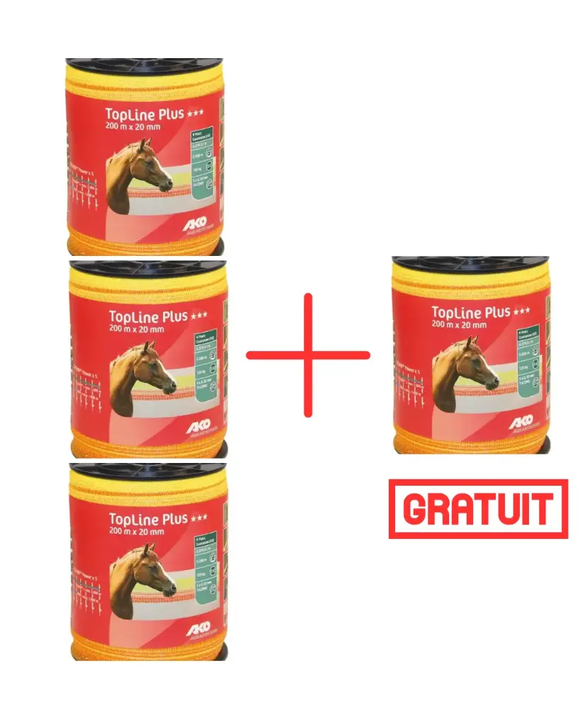 Pack Ruban de clôture TopLine Plus 200m 20mm jaune/orange 3+1gratuit