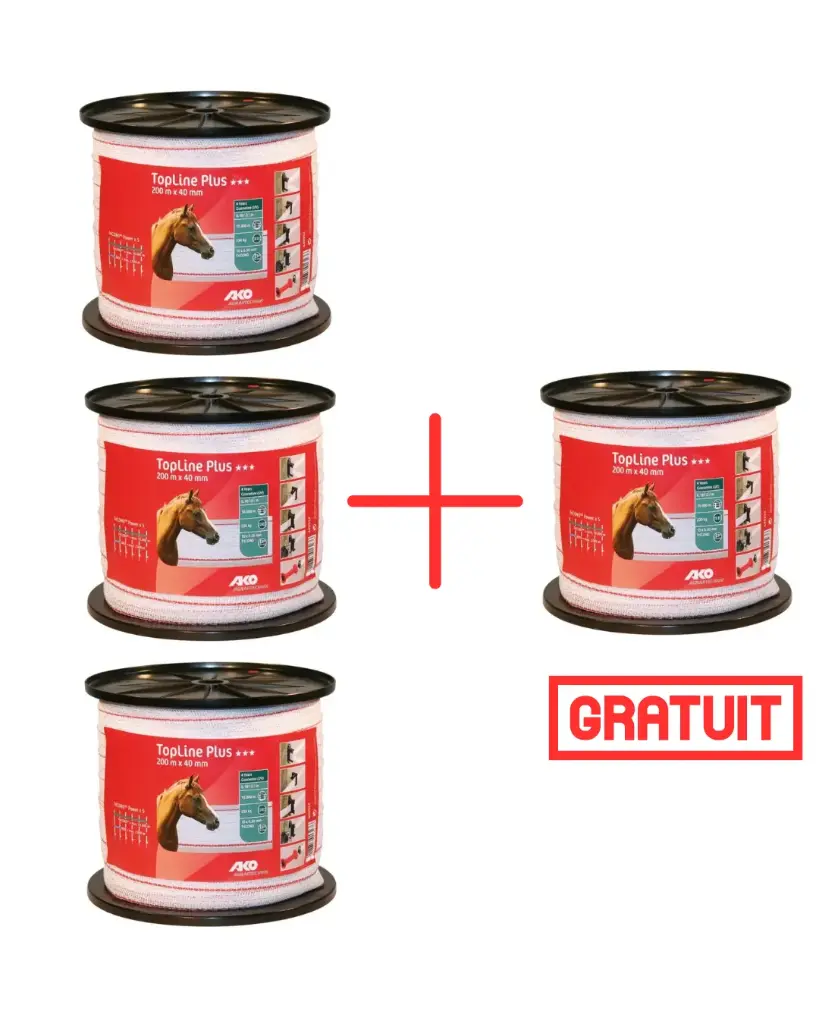 Pack Ruban de clôture TopLine Plus blanc/rouge 200m 40mm 3+1 gratuit