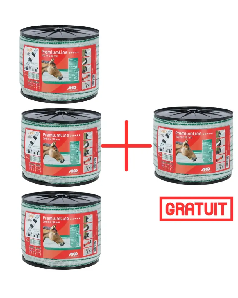 Pack Ruban de clôture PremiumLine 200m 38mm 3+1 gratuit