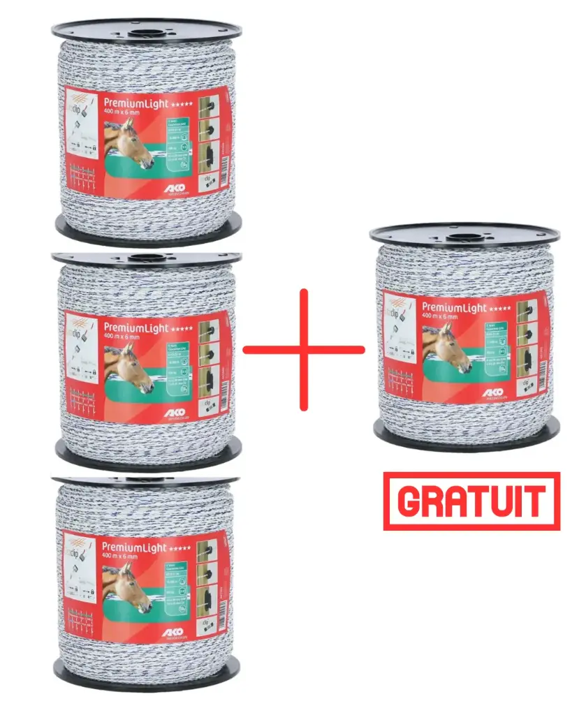 Pack Cordelette de clôture Premium 400M 6mm Light 3+1 gratuit