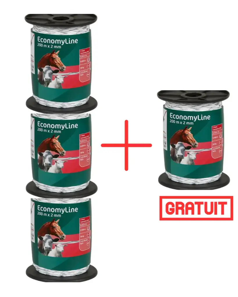 Pack  Fils de clôture à enroulement croisé EconomyLine 200m 3+1 gratuit