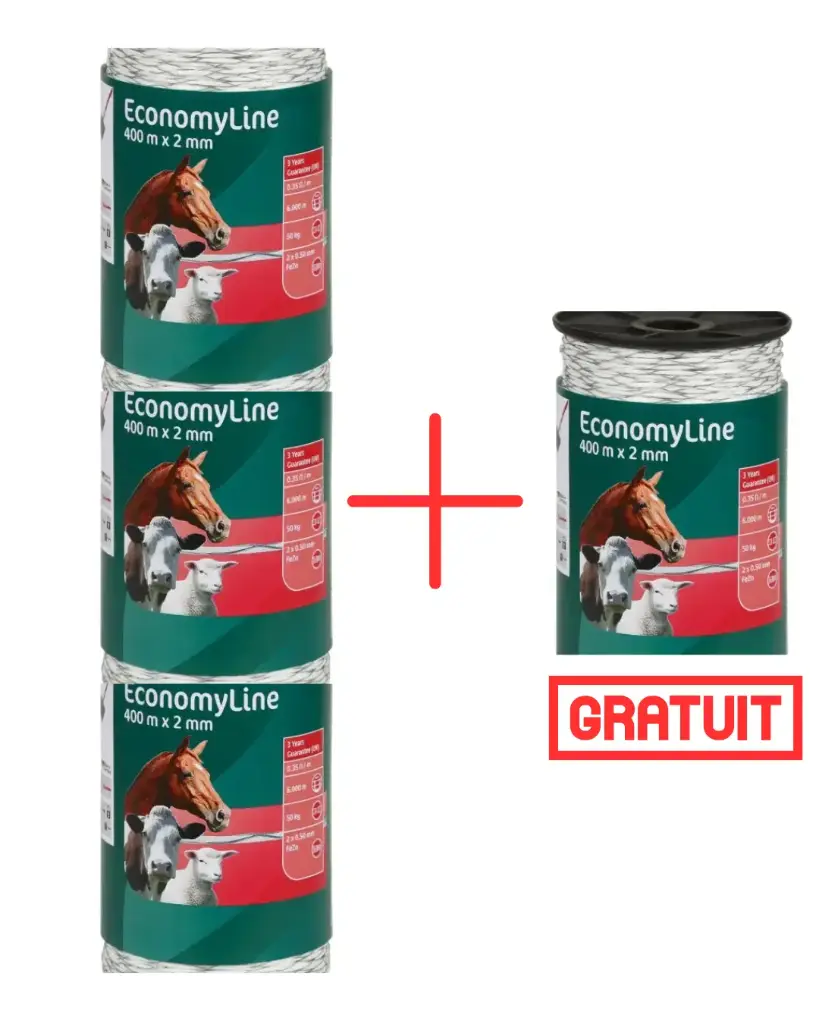 Pack Fils de clôture à enroulement croisé EconomyLine 400M 3+1 gratuit