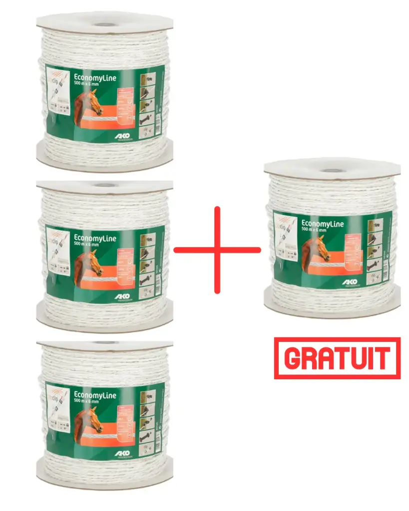 Pack Cordelette de clôture EconomyLine 500m 6mm 3+1 gratuit