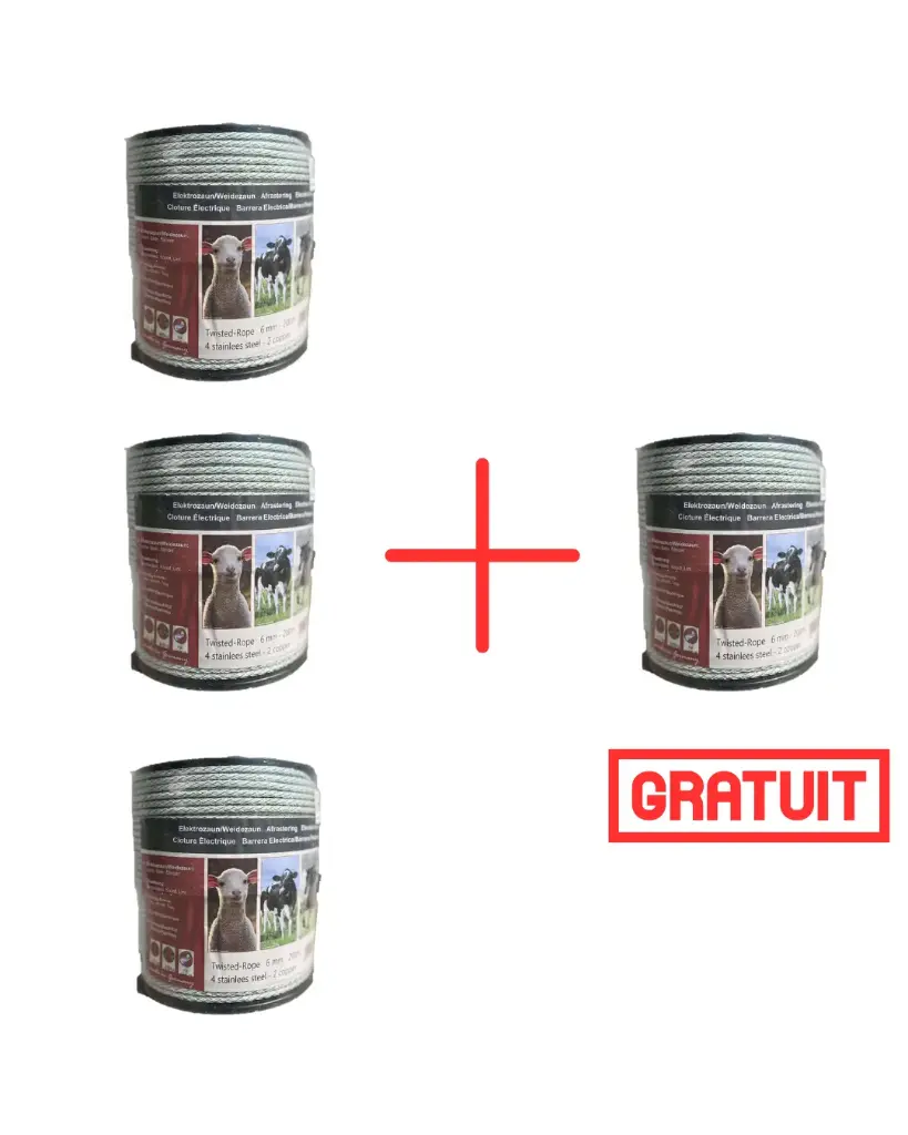 PACK 3+1 GRATUIT CORDE BLANC/VERT 200M 6MM