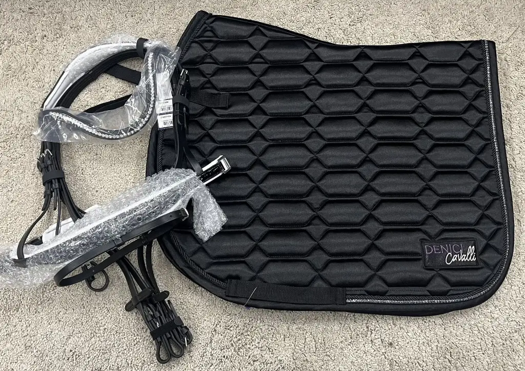 ENSEMBLE CHABRAQUE SATIN DENICI CAVALLO + BRIDON CHIQUE