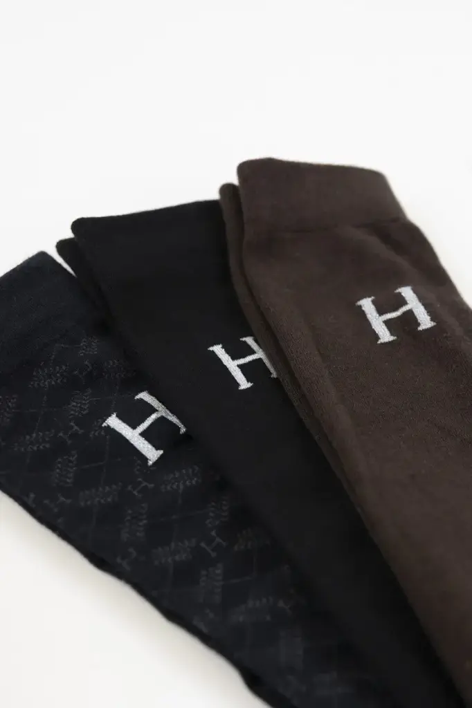 Chaussettes Aiko Dark Brown/Black/Tartan (x3 paires) Harcour