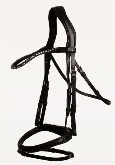 Bridon Muserolle Moyenne Combinée Cuir Souple - Soft Leather Collection - Dy'on (Noir, P/S)