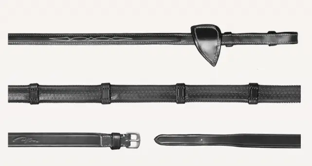 Rênes Caoutchouc 1/2" avec 7 arrêtoirs - Collection US Jumping - Dy'on (Noir, P/S)