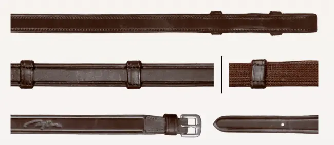 Rênes Hunter Grip avec 7 arrêtoirs 5/8" (sans stopper) - Collection Dressage Cuir Plat - Dy'on