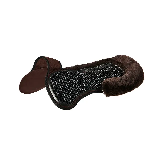 AMORTISSEUR ACAVALLO WITHERS FREE HEXAGONAL GEL PAD WITH MICROPILE AND BACK SHEEPSKIN EDGE  (Brun)