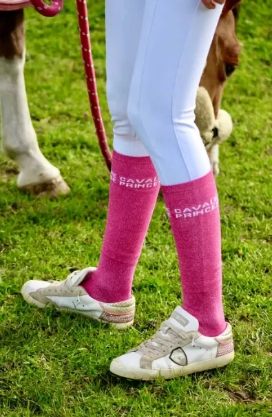 CHAUSSETTES PAILLETTES CAVALIÈRE PRINCESSE ROSE FUCHSIA - Equislay