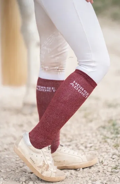 CHAUSSETTES PAILLETTES HORSE ADDICT BORDEAUX - Equislay