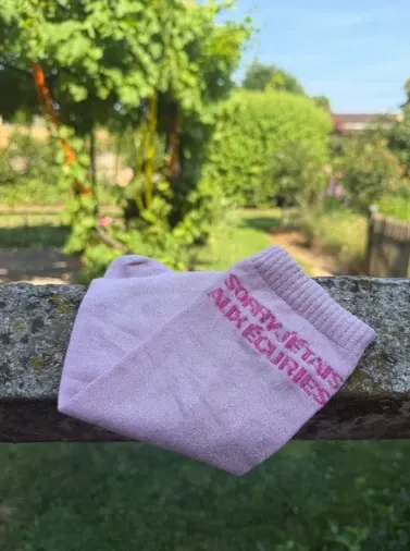 Chaussettes Sorry j'étais aux écuries Rose pâle (écriture fuchsia) - Equislay