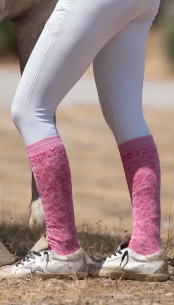 Chaussettes Poney Addict Léopard Rose (écriture rose) - Equislay