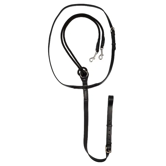 RENES ACAVALLO ITALIAN LEATHER AND ROUND NYLON THIEDEMANN REINS (Noir, Cob)