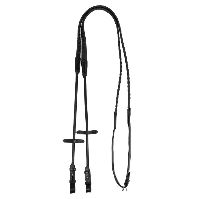 RENES ACAVALLO ROLLED LEATHER DOTTED RUBBER REINS 1,6 CM (5/8") (Noir)