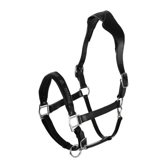 LICOL ACAVALLO LEATHER HALTER WITH ERGONOMIC POLLGUARD - CALFSKIN LINING  (Noir, Cob)