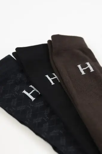 Chaussettes Aiko Dark Brown/Black/Tartan (x3 paires) Harcour